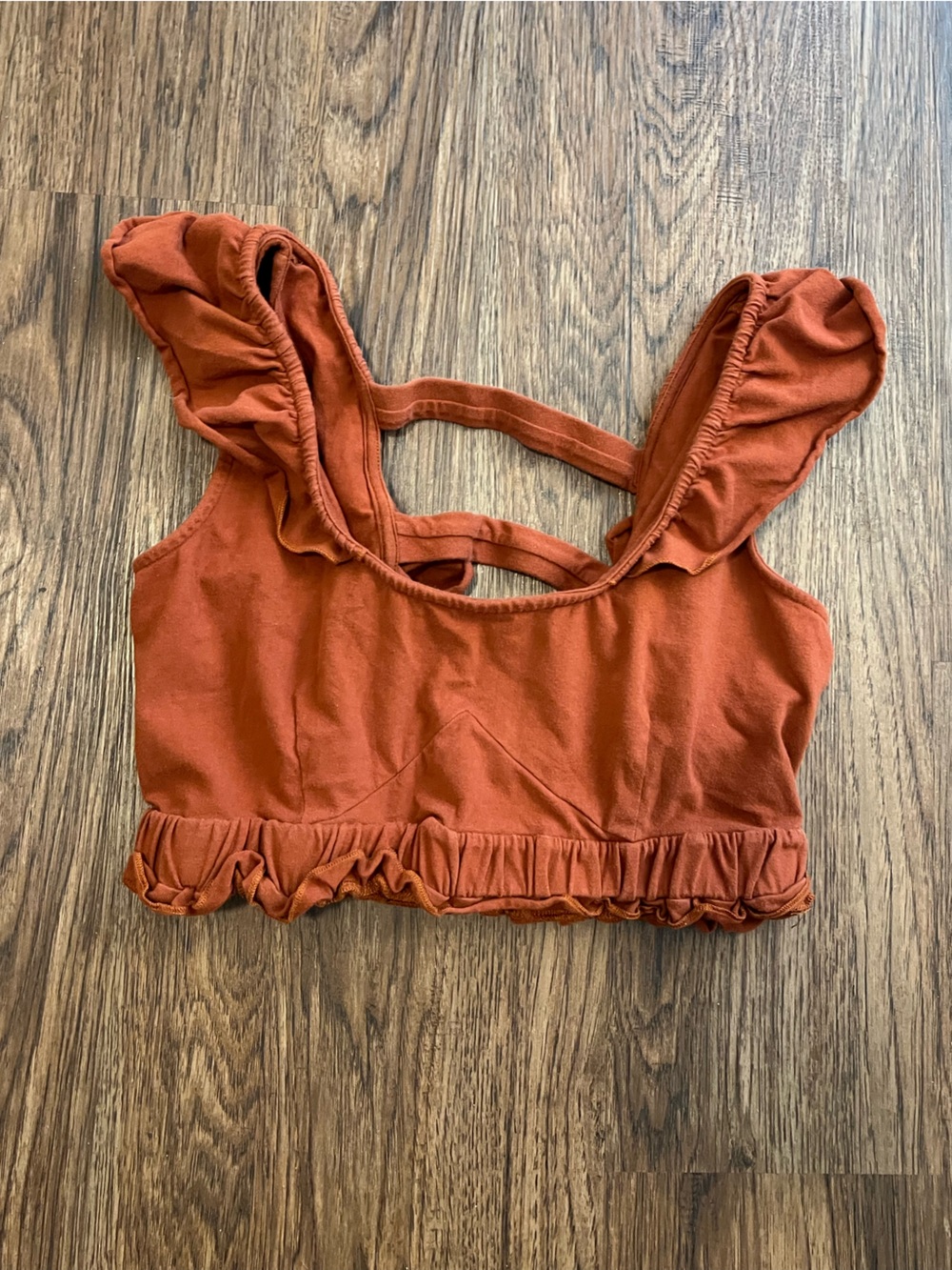 Anthropologie Rust Orange Ruffle Crop Top coral